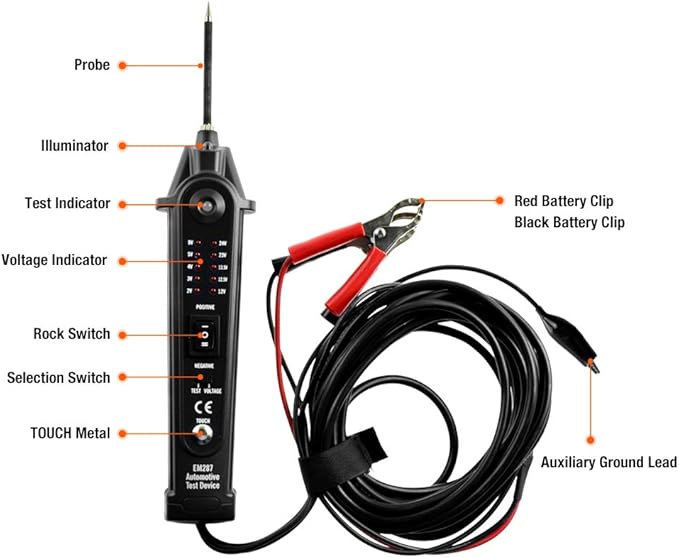 allsun Automotive Electrical Tester with Voltage Display, 2-24V Digital Circuit Test Tool, Power Short Finder Probe with LCD Screen, Polarity Indicator, 5m Cable for Car DIY Diagnostic Repair