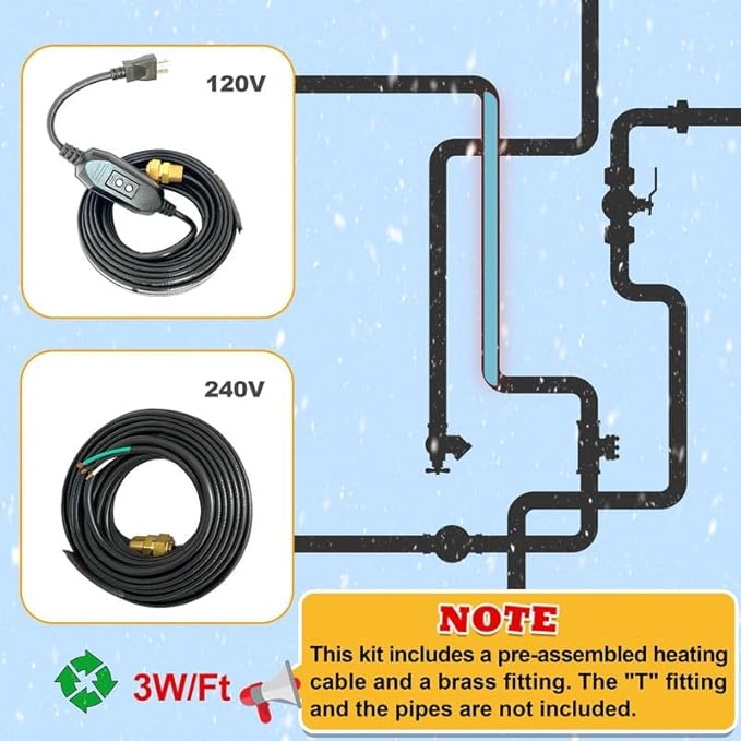 MAXKOSKO In Line Heating Cable Prevents Water Supply from Freezing, CSA Certified Safe for Drinking Water Pipe, 60Ft 120V