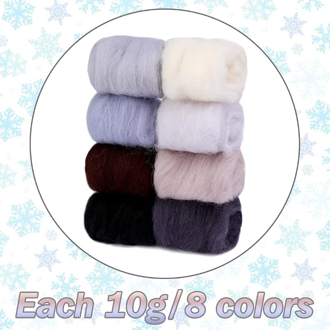 Wonvoc Needle Felting Wool 2.82oz/80 g, 8 Colors Nature Wool Roving Yarn - Image 2
