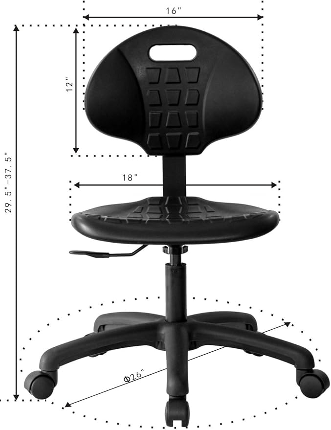 Chair Master Table Height Chair/Stool-Easy to Clean! Deluxe Ergonomic Polyurethane Chair. 5" of Height Adj (15.5"-20.5") 500 lb Capacity. Automotive, Lab, Garage, Home, Office (Standard, Black)