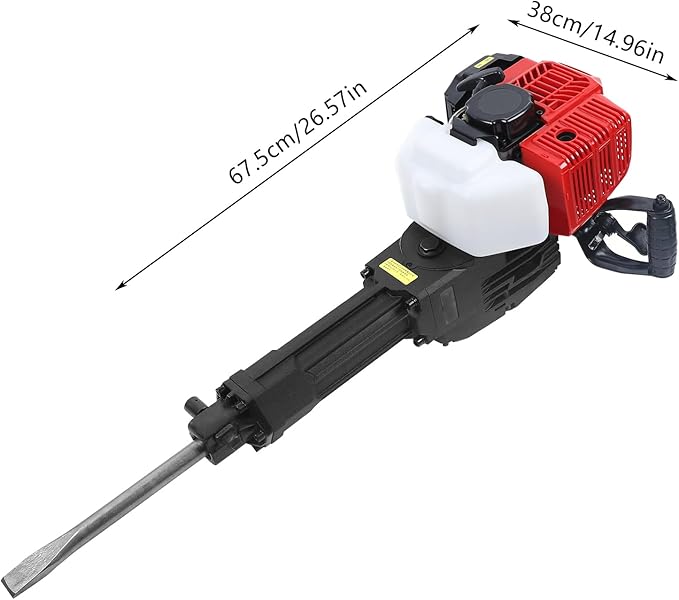 52cc 2 Stroke Handheld Gas Powered Demolition Jack Hammer Concrete Breaker Drill Jack Hammer Air Cooling Breaker Drill with 2 Chisel (One Point and One Flat) Gasoline Concrete Breaker for Building