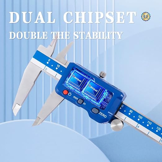 Dasqua 8”/200mm Digital Caliper, Electronic Industrial Stainless Steel Precision Measuring Tool, Large LCD, Eco-Friendly Case, Auto Off,0.0005”/0.01mm Resolution, 0.001”/0.02mm Accuracy