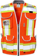 Dib Safety Reflective Vest Heavy Duty, High Visibility Two Tone Engineer Vest, Made with 3M Tape, Padded Collar, Retractable ID Pocket, Orange 2XL