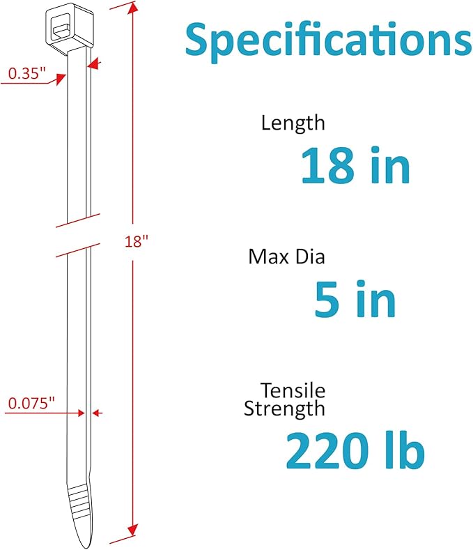 Large Zip Ties 18 inch, 50 Pack, Long Zip Ties Heavy Duty with 220 lb Tensile Strength, Big Cable Ties, Black, ANOSON