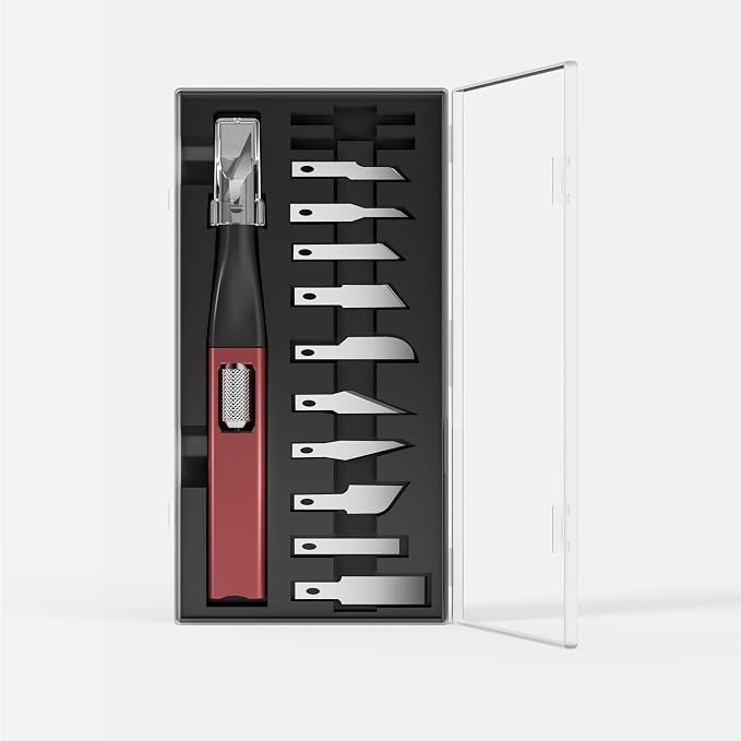 Precision Craft Knife Set – 10 Carbon Steel Blades, Hidden Blade Storage Handle by scimaker