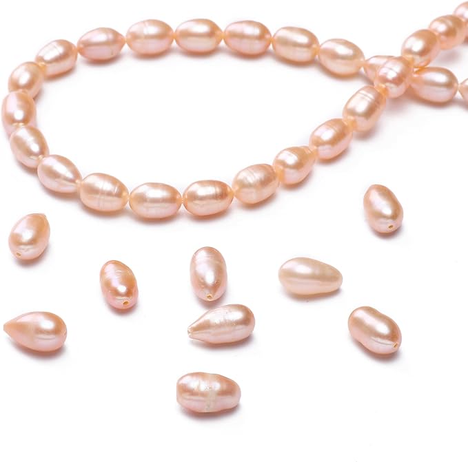 Natural Pearl Beads Rice 6-7mm Pink Freshwater Cultured Loose Gemstone Beads for DIY Jewelry Making 13.8''/Strand HQ