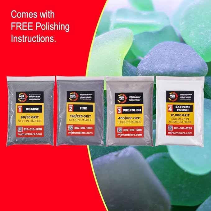 Refill Grit Kit w MJR Tumblers Premium Quality Extreme Polish 12,000 Grit Sub Micron Aluminum Oxide Polish for Unparalleled Result. For 15lb Rock Tumblers w Silicon Carbide, Disabled and Veteran Owned