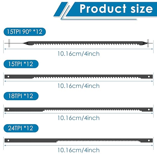 48Pcs Scroll Saw Blade Pin End Set Compatible with MS20 MS20-01 MS51-01 High Carbon Steel 4inch Woodworking Metal Cutting Scroll Saw Blade Assortment Kit 15TPI 18TPI 24TPI for Wood US