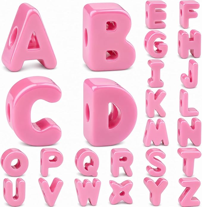 26 Pcs Cute Large Pink Letter Beads, 20mm Jumbo Square Acrylic Letter Beads by DoDoBeads