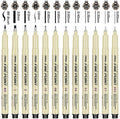 Qionew Precision Black Micro-Pen Fineliner Ink Pens, 12 Pack Waterproof by Qionew