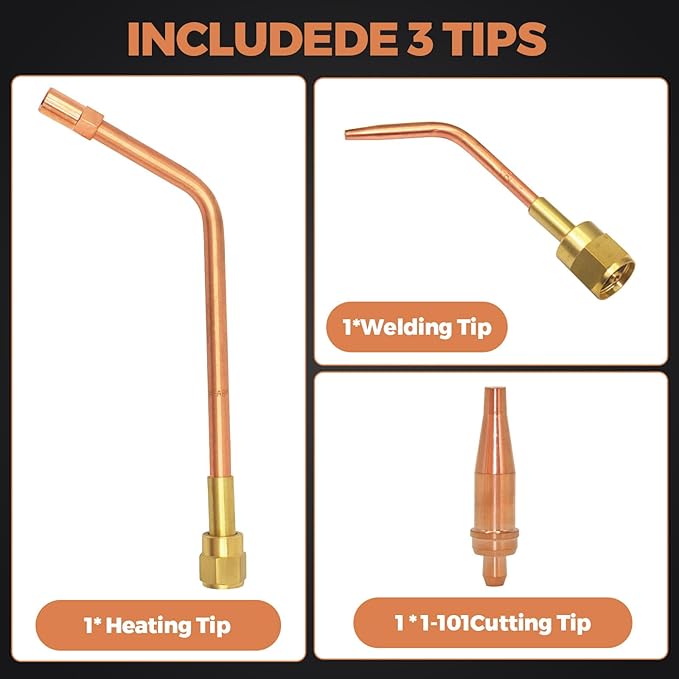 Oxy-Fuel Cutting Torch, Cutting Welding And Heating Outfit With Check Valve, 1-101 Cutting Tip, Welding Nozzle And MFA Heating Nozzle, Cutting Attachment CA2460 Torch Handle, Welding Torch