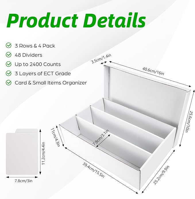 Calenzana 2400-Count Trading Cardboard Card Storage Boxes 4 Pack, 3 Row White - Image 2