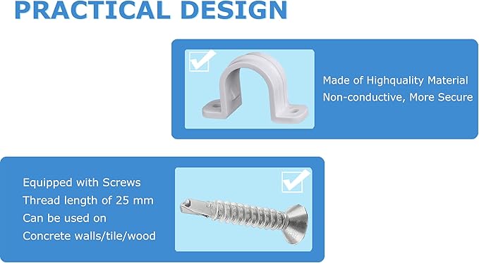 10 Set Pipe Clamps,SCH 3/4 in (Φ25MM) PVC Pipe Strap Clips,Two Hole Plastic Pipe Clamps,Conduit Strap Clamps