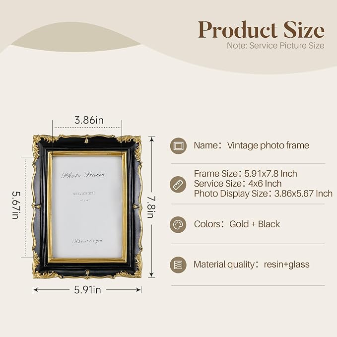 Cuspin 4x6 Picture Frame Black and Gold Frames, Ornate Textured Hand-Crafted - Image 5