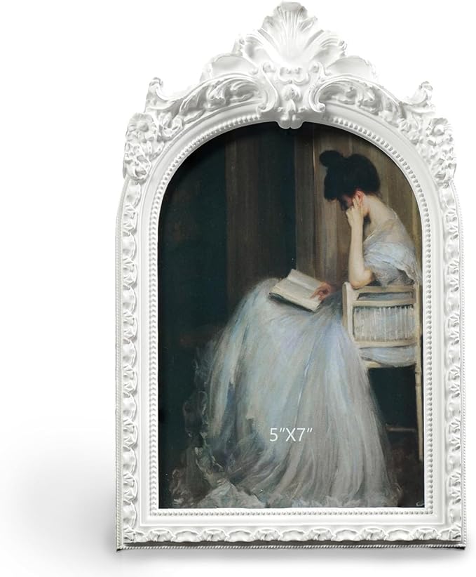 Cuspin 5x7 Picture Frame White Arched Frames, Vintage Ornate Resin Photo Frame - Image 9