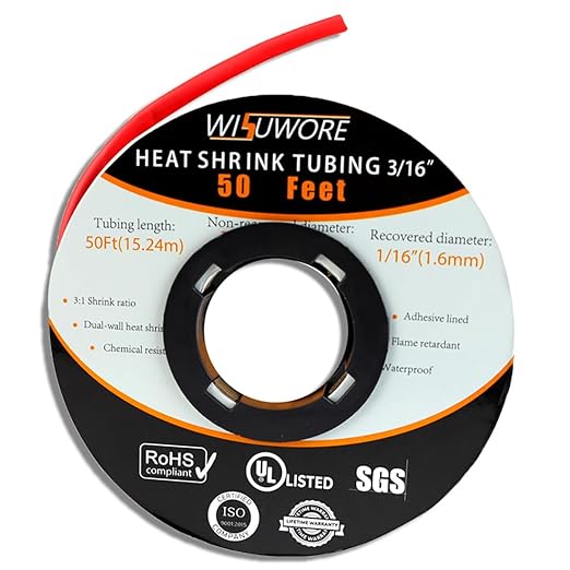 3:1 3/16 in'' Heat Shrink Tubing Roll, Eco-Friendly Flame Retardancy, Marine Grade Adhesive Lined Heat Shrink Tube,Insulation Sealing Oil-Proof Wear-Resistant 50 Feet Roll Black