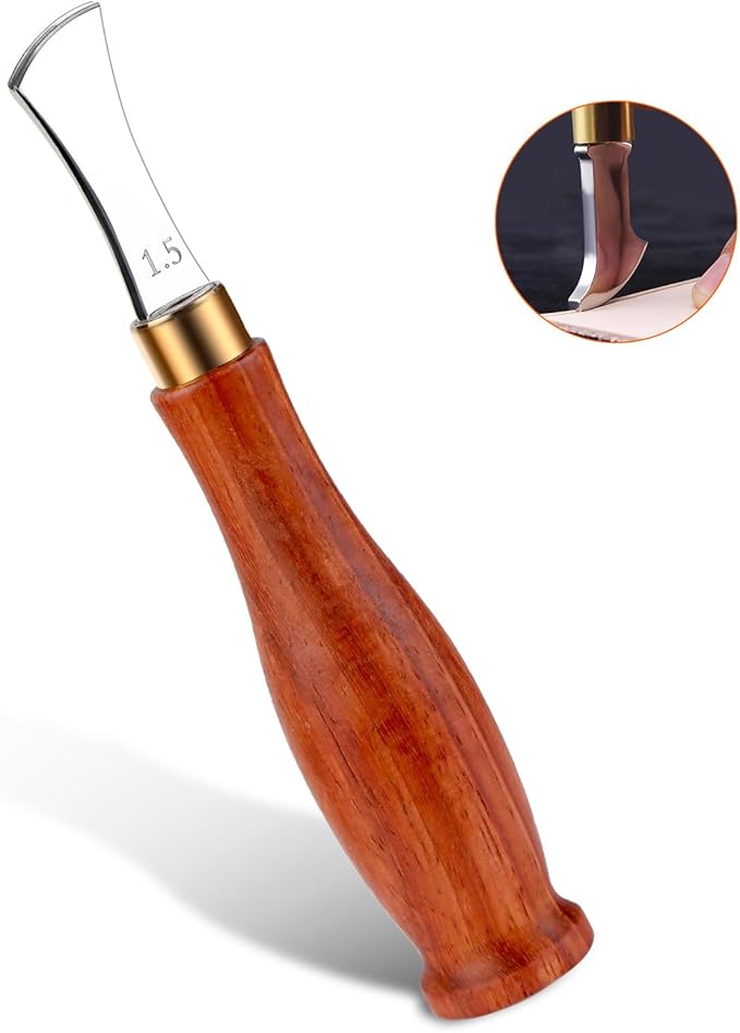 UOOU Leather Edge Creaser,1.5mm Professional Leather Tool,Edge Creaser Stainless Steel Red Wood Handle Tool for Beginners DIY Leather Craft