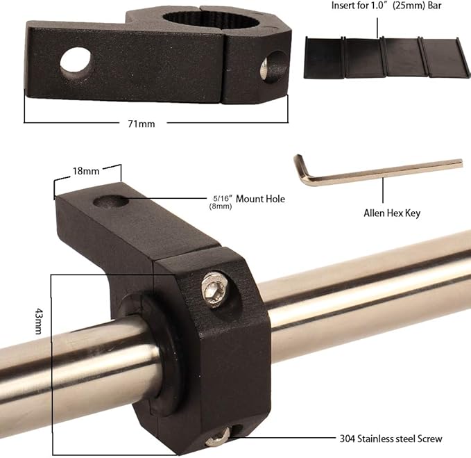 Bar Clamps 0.75 inch (3/4"),0.875 inch (7/8"),1 inch Aluminum Tube Clamps for Led light Bar Fog lamp ATV Whips Mount(2Pack)