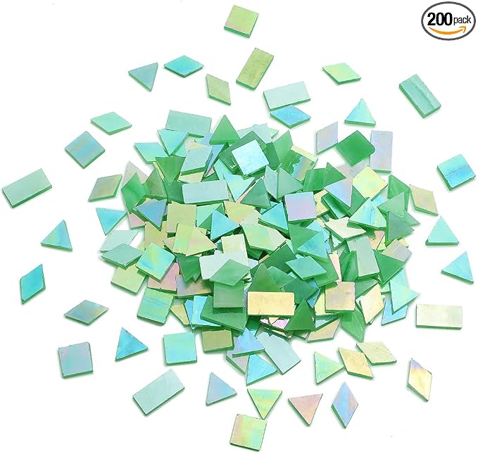 200 Pieces Bulk Iridescent Mosaic Glass Tiles, 4 Shapes Mixed Stained Glass by LanyaniArtGlassMosaics