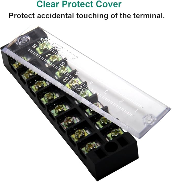 MILAPEAK 8pcs (4 Sets) 8 Positions Dual Row 600V 25A Screw Terminal Strip Blocks with Cover + 400V 25A 8 Positions Pre-Insulated Terminals Barrier Strip (Black & Red)