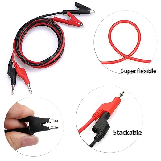 Sumnacon Multimeter Banana Plug to Crocodile Alligator Clip Test Probe, 2PCS 4mm Stackable Colorful Silicone Banana Plug to Alligator Clip Test Probe Lead Wire Cable 1M/3.3 Ft