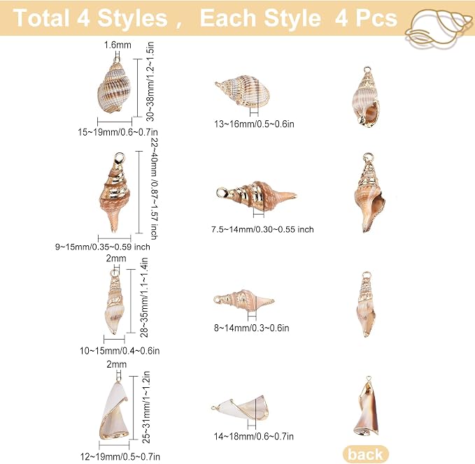 SUNNYCLUE 1 Box 16Pcs 4 Style Electroplate Spiral Seashells Craft Charms - Image 2