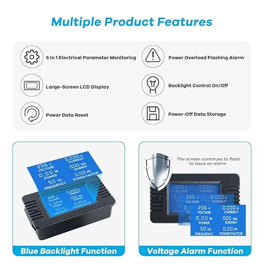 AC 80-260V 100A LCD Digital Display Multi-Function Power Monitor Voltage Current Frequency Power Factor Energy Meter Ammeter Voltmeter with Split Core Current Transformer