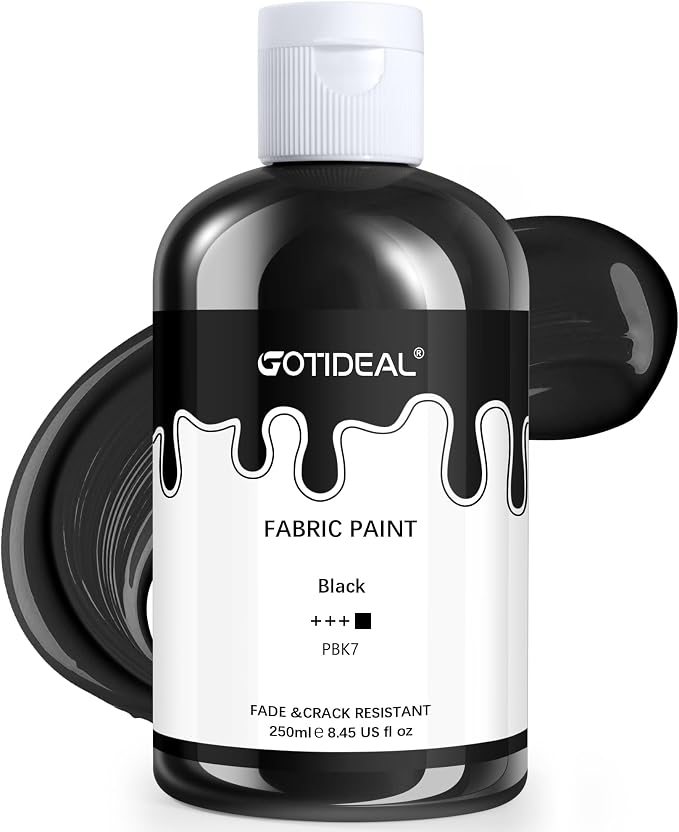 GOTIDEAL Black Fabric Paint for Clothes Permanent, T-Shirts Textile Paint 8.45 by GOTIDEAL