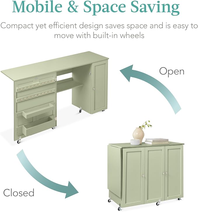 Best Choice Products Large Folding Sewing Table, Caster Wheels, Storage Shelves - Image 5