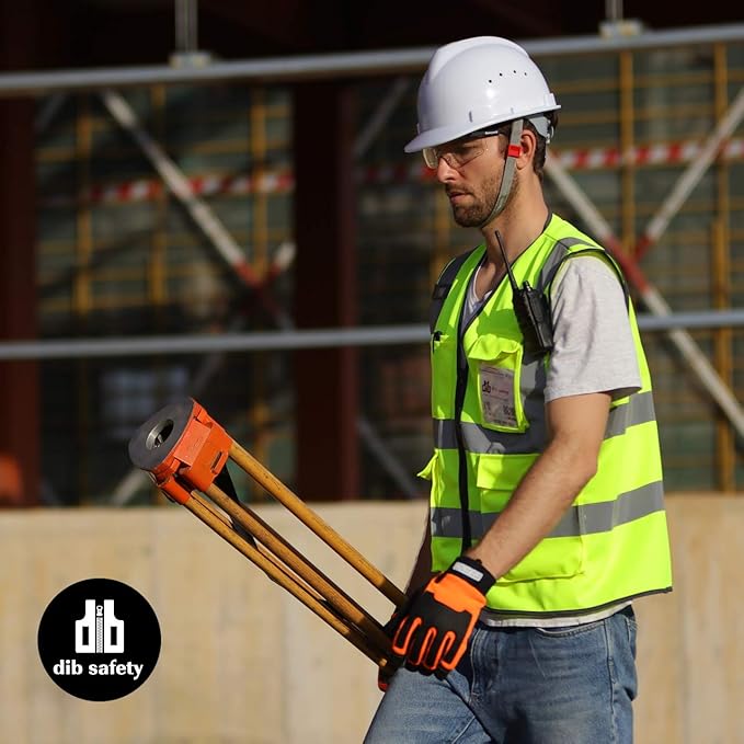 Dib Safety Vest Reflective ANSI Class 2, High Visibility Vest with Pockets and Zipper, Hi Vis Yellow 5 Pack 2XL
