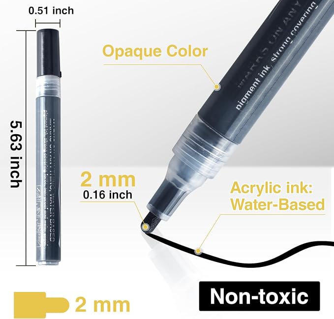 AKARUED Black Acrylic Paint Markers, 8 Pack Acrylic Black Paint Pen Sets - Image 3