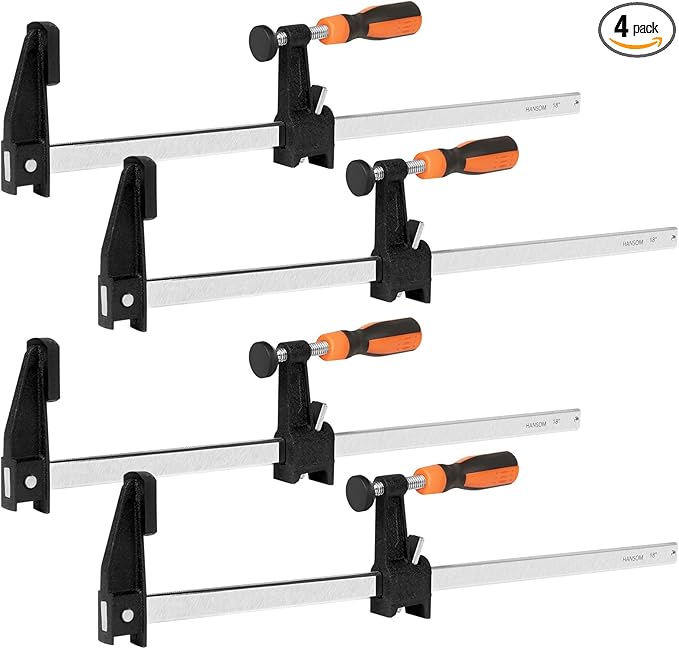 4-Pack 18 inch Long Bar Clamps, Heavy Duty, Force 600 Lbs, Adjustable and Quick Release, Woodworking Clamps, Throat Depth 2.5 inch with Plastic Handle