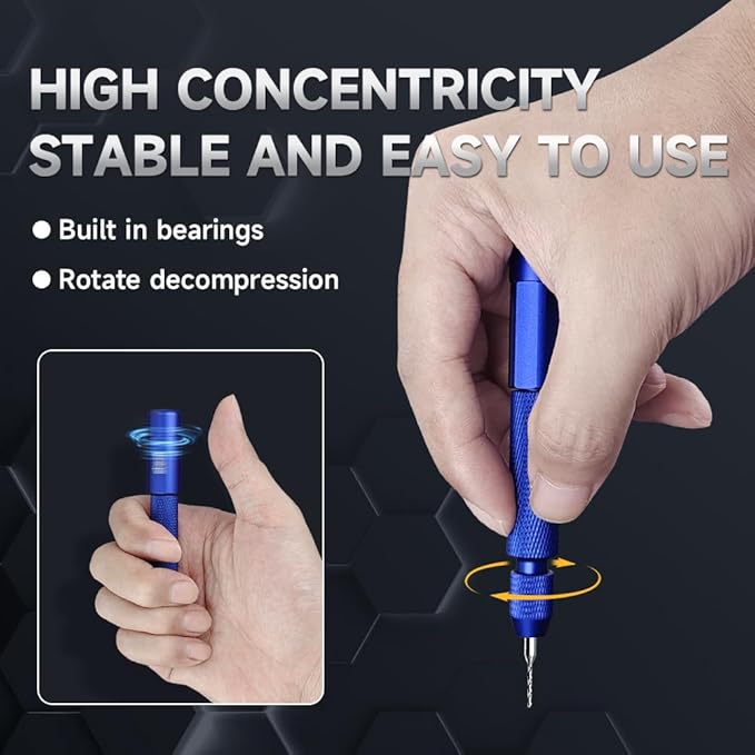 stedi Manual Pin Vise Hand Drill, Model Hobby Making Tools, Ultra-Precision Double Bearings Hand Drill for Gundam, Miniature Military Model, 3D Resin Parts, Blue