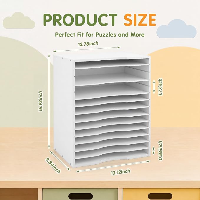 Ripeng 1 Pack Bamboo Puzzle Holder Rack, 12-Tier Adjustable Storage Organizer - Image 3