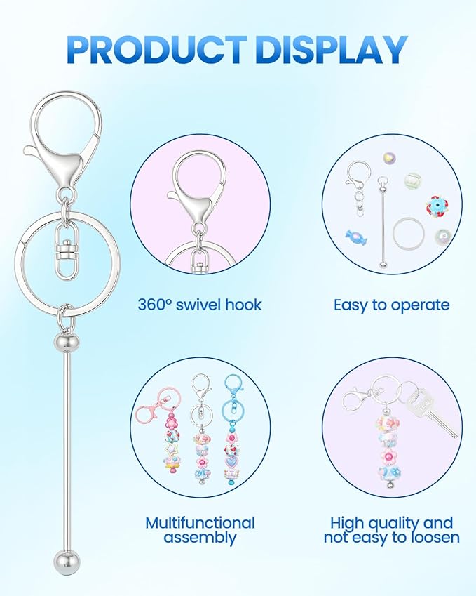 RQAYE 30pcs Beadable Keychains keychain bulk kit cute blank bead keychain strip - Image 3