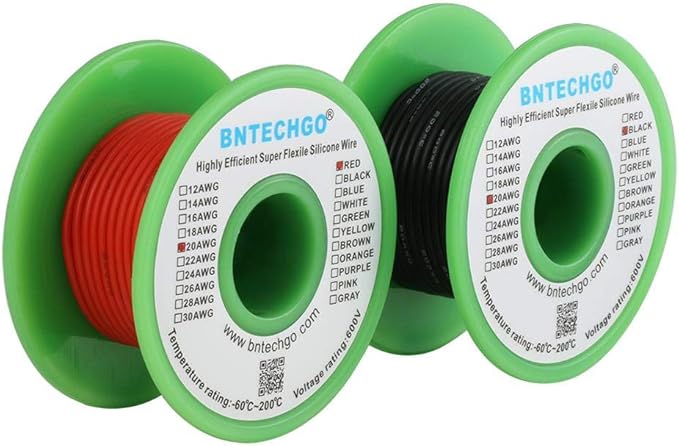 BNTECHGO 20 Gauge Silicone Wire Spool red 50ft and Black 50ft Flexible 20 AWG Stranded Tinned Copper Wire