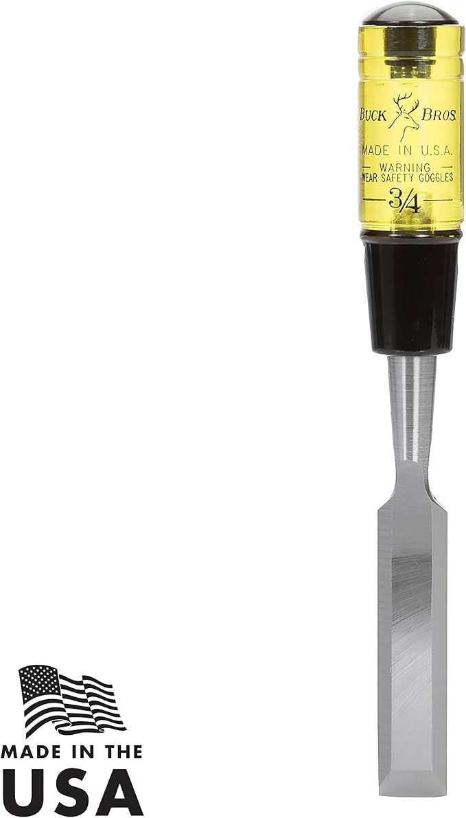 Buck Brothers 120105BC 3/4" Wood Chisel Made in USA, For Paring and Finishing Cuts in Carpentry and Woodworking, Tempered Tool Steel Blade, Mallet-Safe Handle
