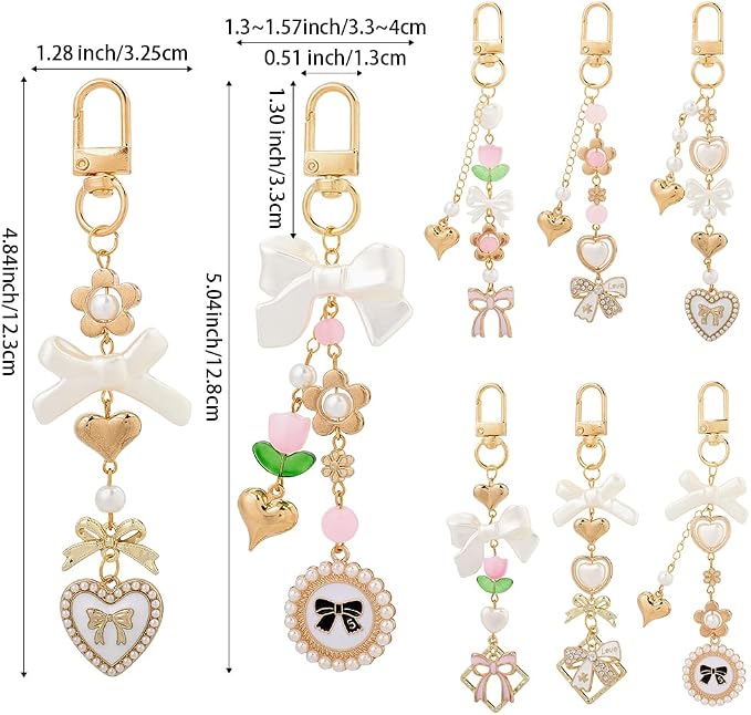 SUNNYCLUE 1 Box 156Pcs DIY 8 Sets Keychain Making Kit Bows Key Chain Charm Bead - Image 3