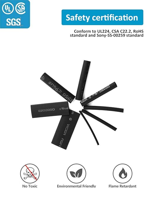 innhom 650pcs Heat Shrink Tubing Black Heat Shrink Tube Wire Shrink Wrap - Image 2