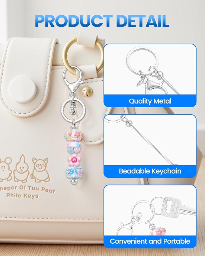 RQAYE 30pcs Beadable Keychains Keychain Bulk kit Cute Blank Bead Keychain Strip - Image 5
