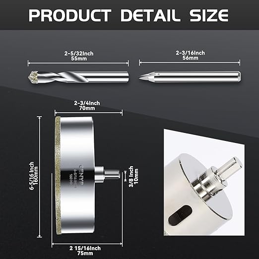 6-5/16inch | 160mm Diamond Hole Saw with Center Drill bit and Diamond-Coated Center Drill bit for Ceramic Glass Marble Fiberglass Granite and Porcelain Tiles by CENYB
