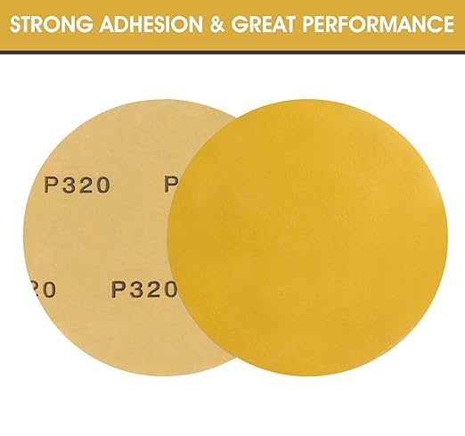S SATC Premium Gold Sandpaper 6 Inch 100 PCS Sanding Discs 320 Grit Self Adhesive Stickyback Sandpaper Roll Aluminum Oxide PSA Sandpaper Discs for Wood, Metal, and Car Paint