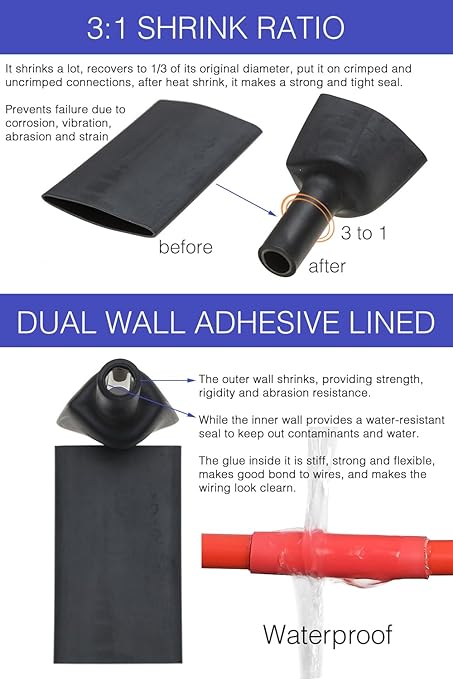 4 FT Diameter 1-1/4 Inch 1.25 in 3:1 Heat Shrink Tubing Dual Wall Adhesive Lined Marine Grade Electrical Cable Heat-Shrink Insulation Wrap Tube Black