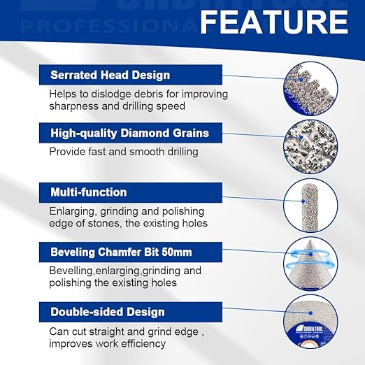 SHDIATOOL Diamond Drill Bits Kit - Core Bits Hole Saw Sets,Mould Guide for Drilling Porcelain Tile Marble Ceramic Granite with Hollow EVA Guide Jig 12pcs(6/8/10/25/35/50/65/10MM/2in/HEX+SDS+4.5in)