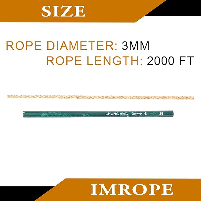 3mm x 2000 Feet Natural Jute Rope, Twine for Gardening Tomato Climbing Plant Tie Floristry Crafts Gift Wrapping Packing Decor