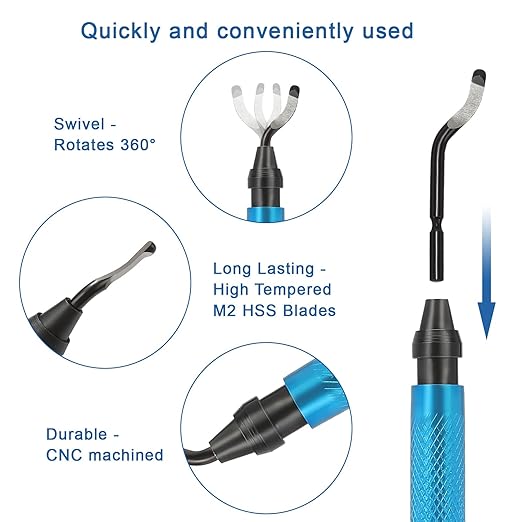 Deburring Tool Kit,with 6Pcs Needle Files. 6-1/2" Metal Handle Chamfer Tool for Resin Aluminum Brass Plastic Pipes Tube Hole 3D Art with Extra 10 HSS Blades
