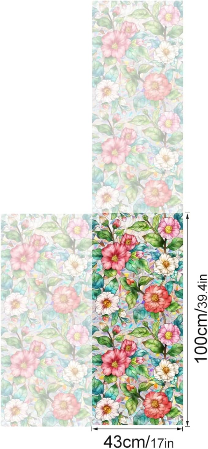 Camellia Window Film Decorative Privacy, Static Cling Stained Glass Film - Image 2