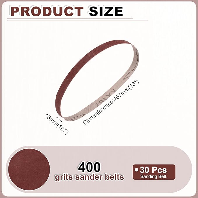HARFINGTON 1/2 x 18 Inch Sanding Belts, 30 Pcs 400 Grits Aluminum Oxide Abrasive Belt Sander File Belt for Woodworking, Metal Polishing, Knife Sharpener