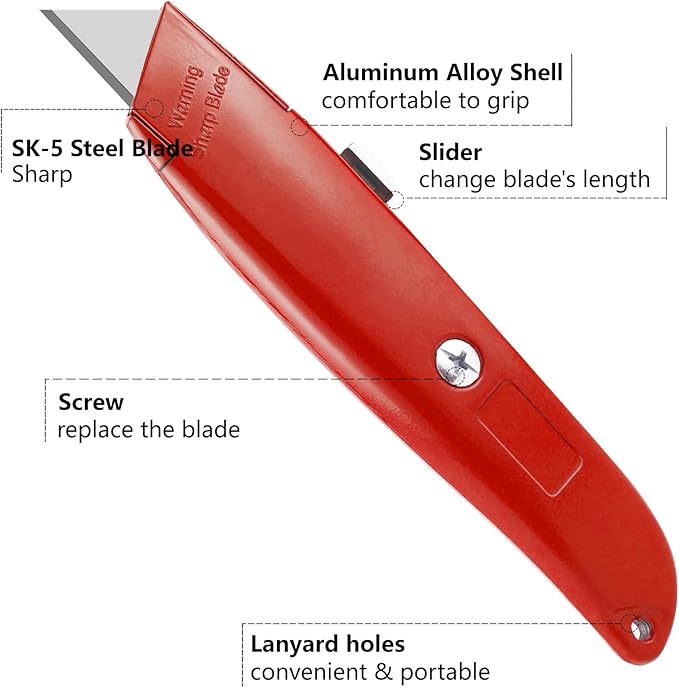 DIYSELF 2Pack Utility Knife Box Cutter Retractable Blade Heavy Duty(Red)