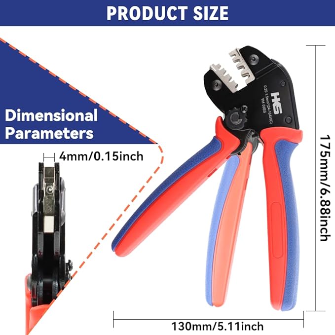 HKS Crimping Tool for Open Barrel Terminals - 24-16 AWG (0.25-1.5mm²) Labor-saving Crimper for AMP-TE 2.8/4.0/4.8/6.3 JST-SM2.54/XH2.54/VH3.96 & Molex (YM-58BS)